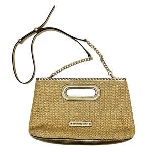 Michael Kors Beige/Gold Raffia and Leather Rosalie Clutch Bag